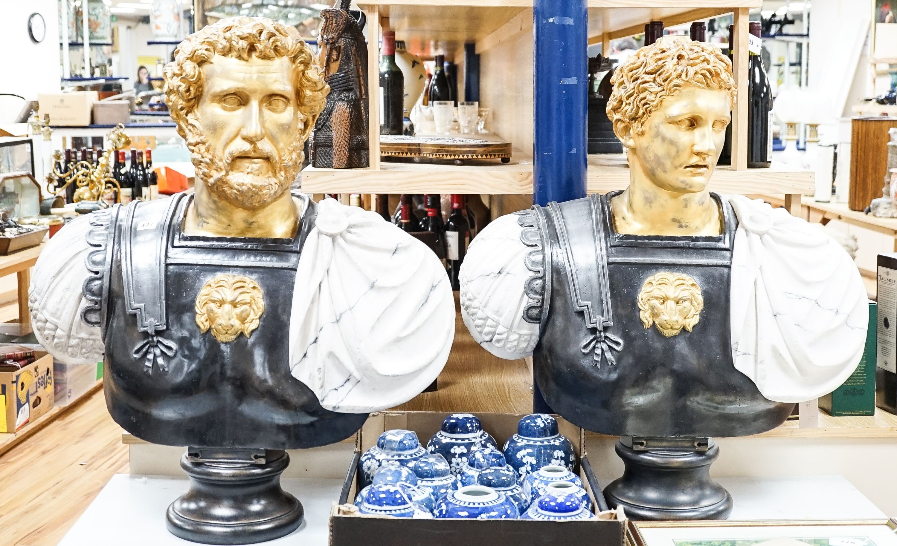 A pair of Roman style busts of Emperors, after the antique, tallest 82cm